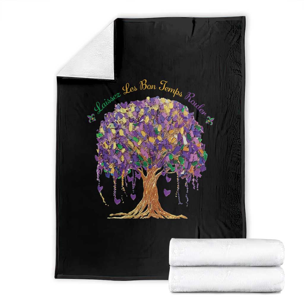 Mardi Gras Tree Brushstroke Graphic Throw Blanket Laissez Les Bon Temps Rouler