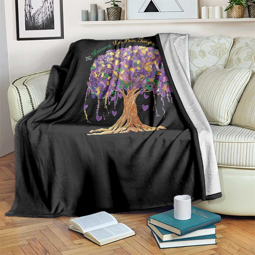 Mardi Gras Tree Brushstroke Graphic Throw Blanket Laissez Les Bon Temps Rouler