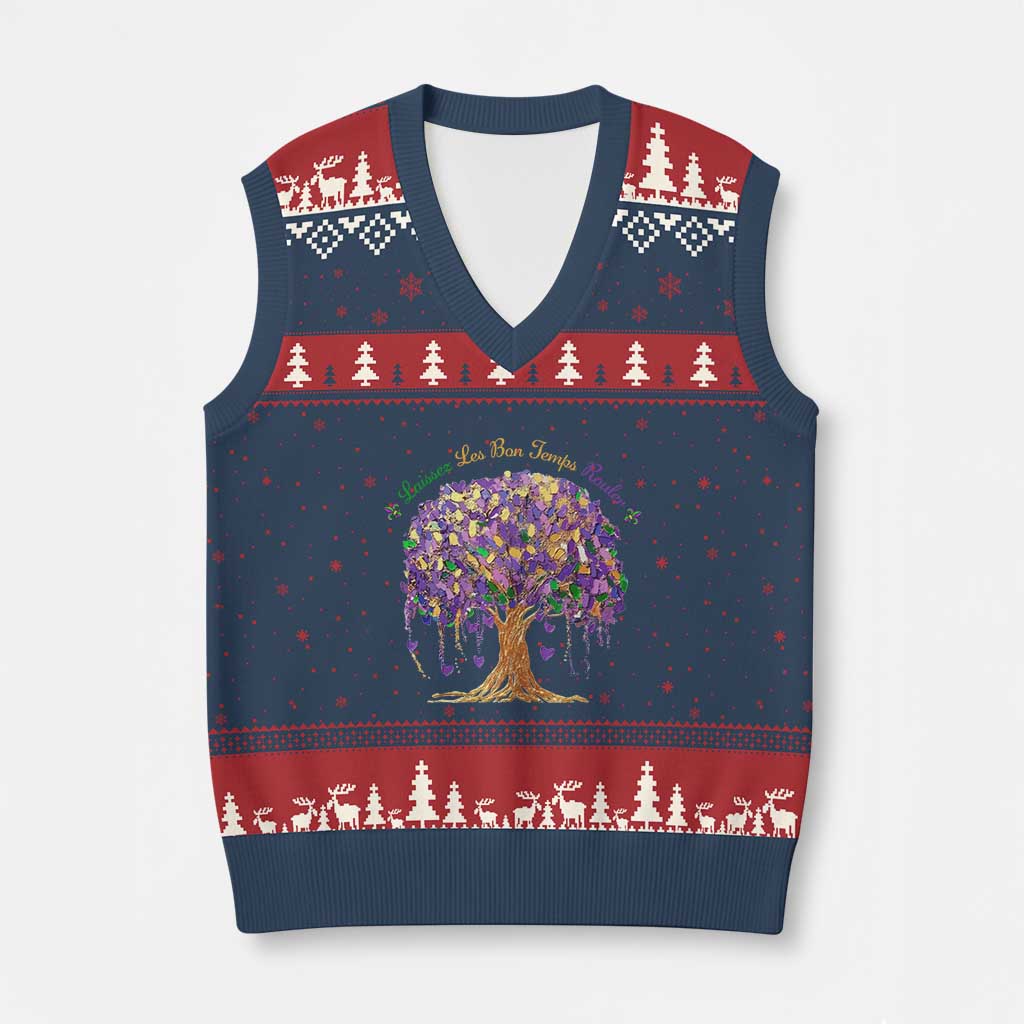 Mardi Gras Tree Brushstroke Graphic V-Neck Knit Sweater Vest Laissez Les Bon Temps Rouler