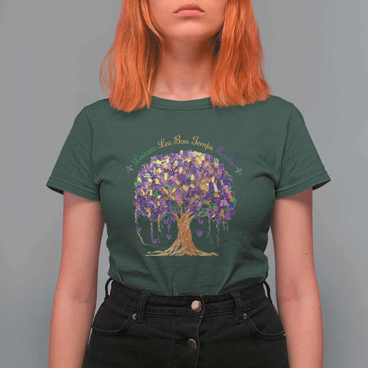 Mardi Gras Tree Brushstroke Graphic T Shirt For Women Laissez Les Bon Temps Rouler