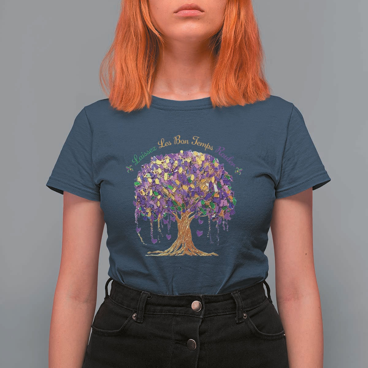 Mardi Gras Tree Brushstroke Graphic T Shirt For Women Laissez Les Bon Temps Rouler