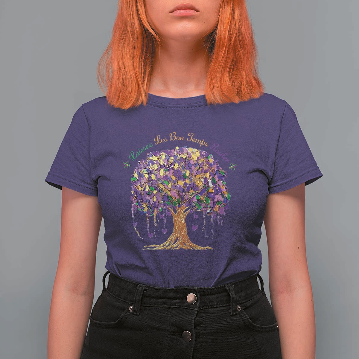 Mardi Gras Tree Brushstroke Graphic T Shirt For Women Laissez Les Bon Temps Rouler