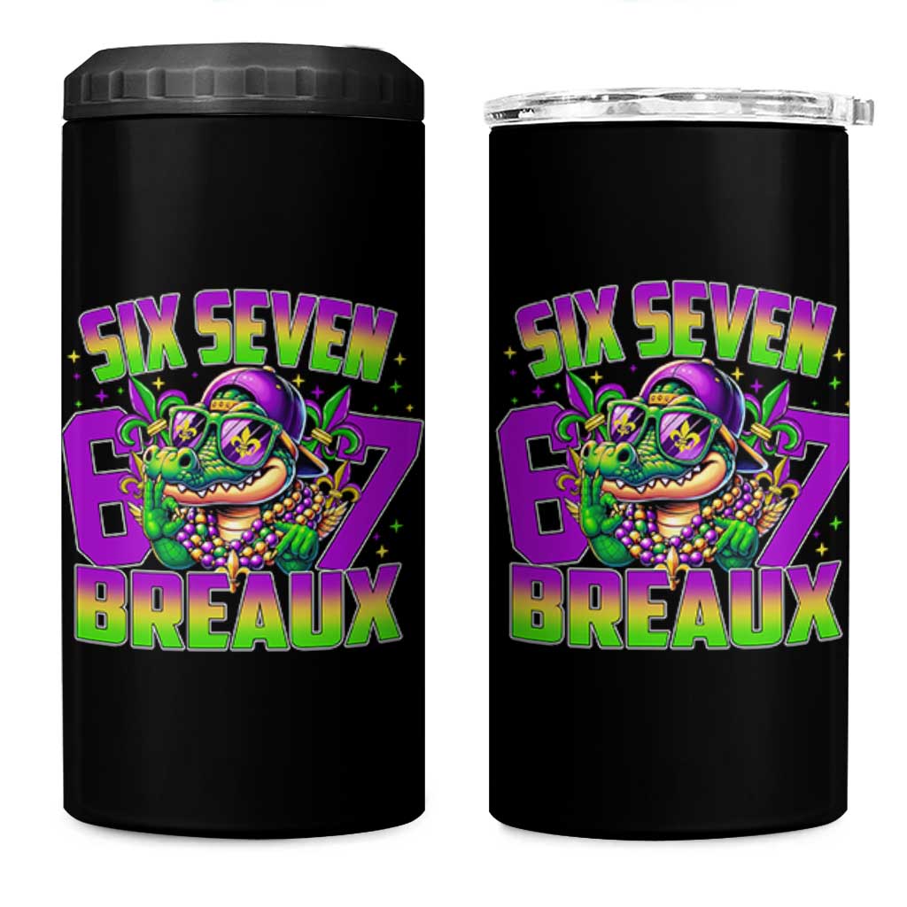 Mardi Gras Six Seven Breaux 4 in 1 Can Cooler Tumbler Funny Mardigator Alligator 6 7 Meme