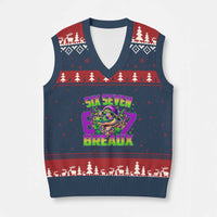Mardi Gras Six Seven Breaux V-Neck Knit Sweater Vest Funny Mardigator Alligator 6 7 Meme