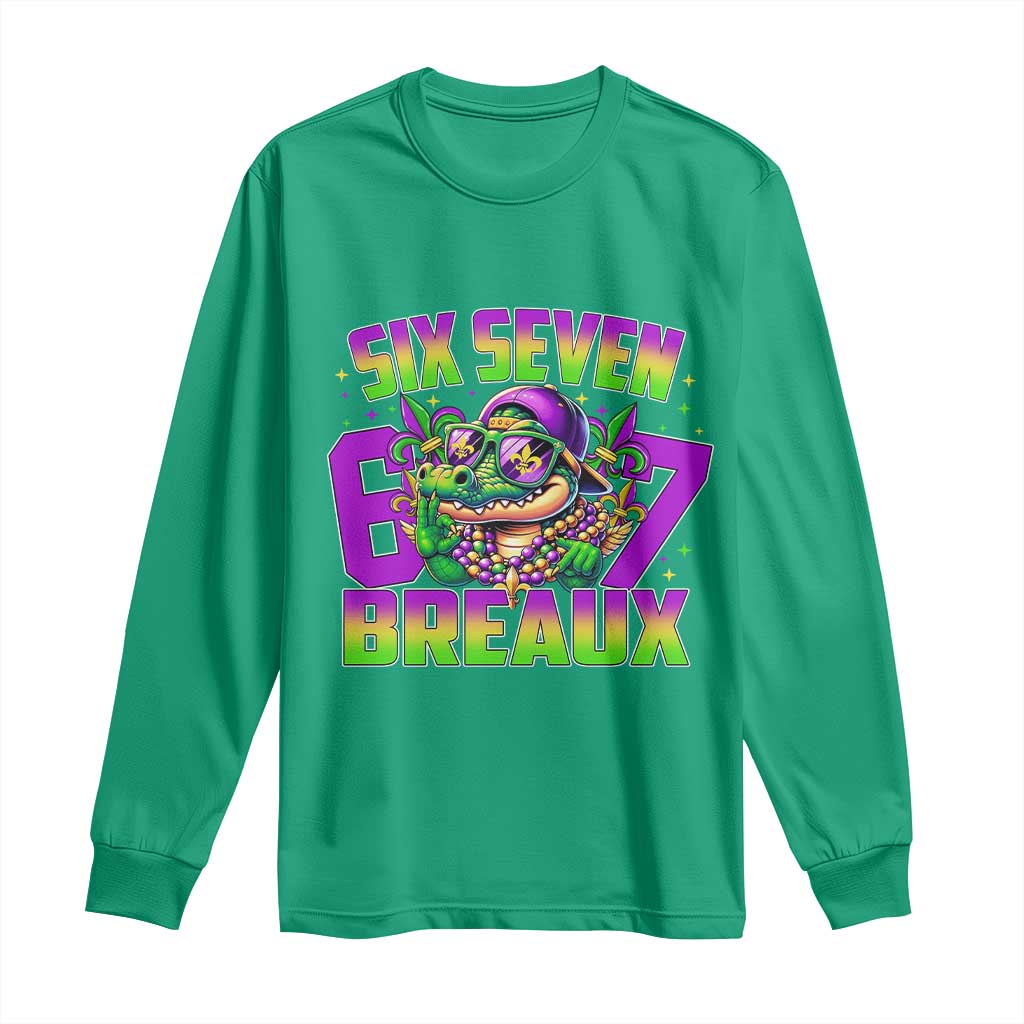 Mardi Gras Six Seven Breaux Long Sleeve Shirt Funny Mardigator Alligator 6 7 Meme