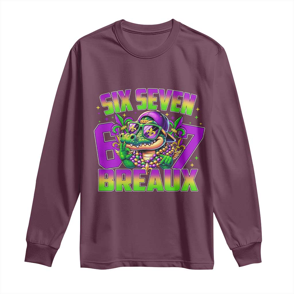 Mardi Gras Six Seven Breaux Long Sleeve Shirt Funny Mardigator Alligator 6 7 Meme
