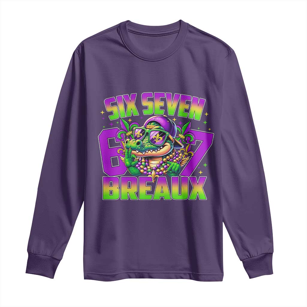 Mardi Gras Six Seven Breaux Long Sleeve Shirt Funny Mardigator Alligator 6 7 Meme