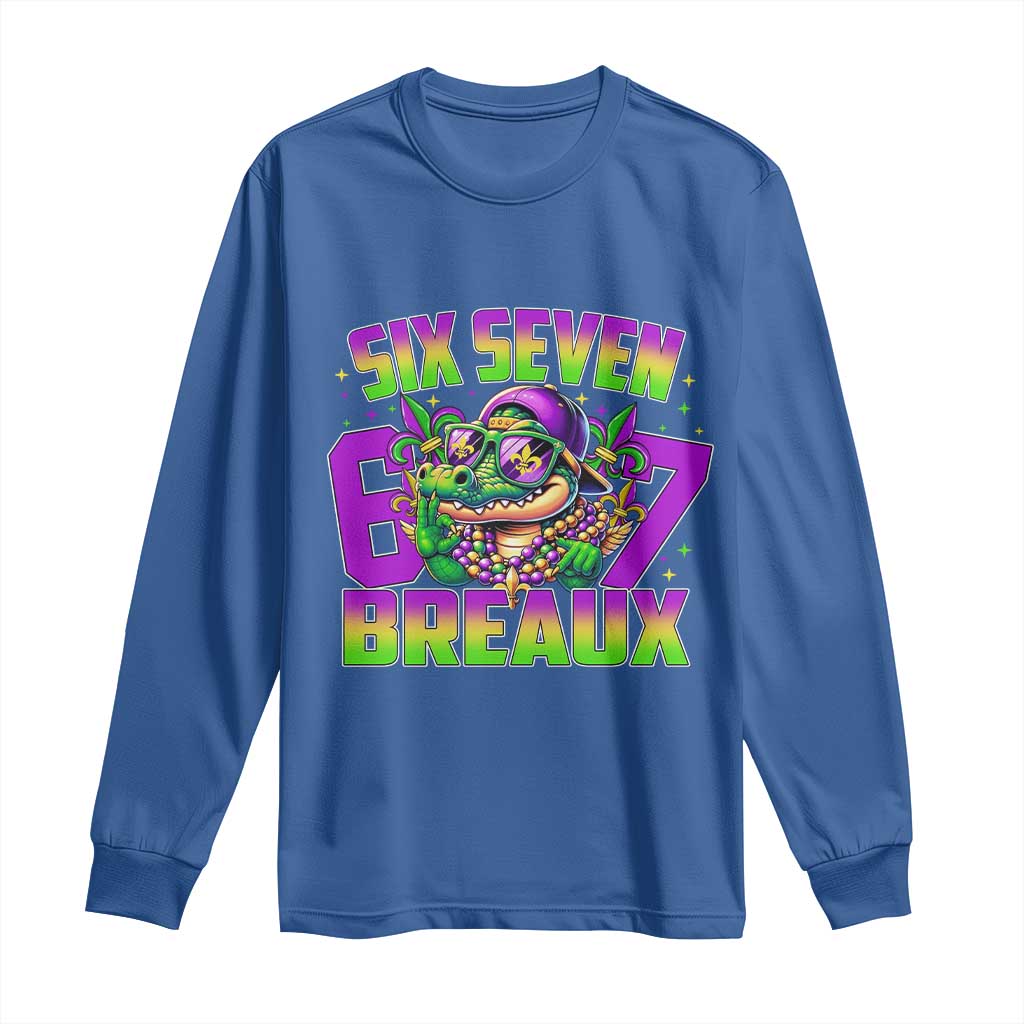 Mardi Gras Six Seven Breaux Long Sleeve Shirt Funny Mardigator Alligator 6 7 Meme