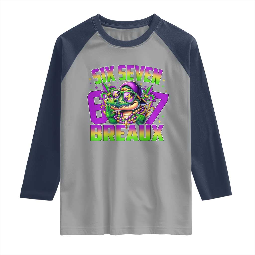 Mardi Gras Six Seven Breaux Raglan Shirt Funny Mardigator Alligator 6 7 Meme