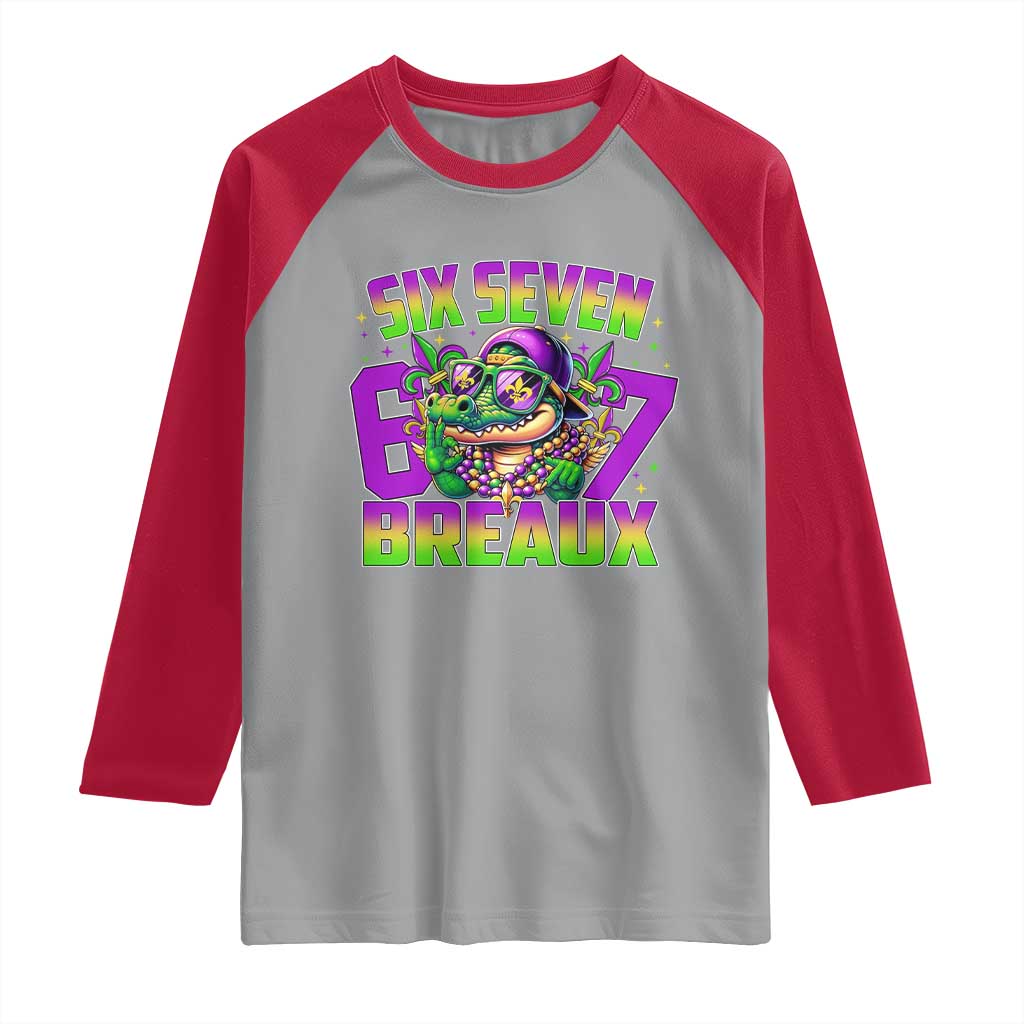 Mardi Gras Six Seven Breaux Raglan Shirt Funny Mardigator Alligator 6 7 Meme
