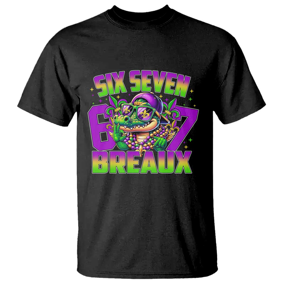 Mardi Gras Six Seven Breaux T Shirt Funny Mardigator Alligator 6 7 Meme