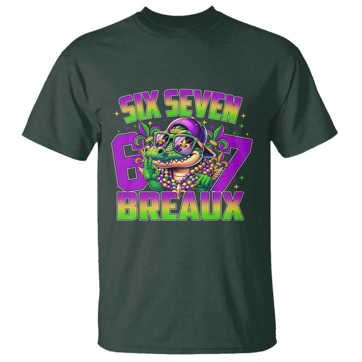 Mardi Gras Six Seven Breaux T Shirt Funny Mardigator Alligator 6 7 Meme