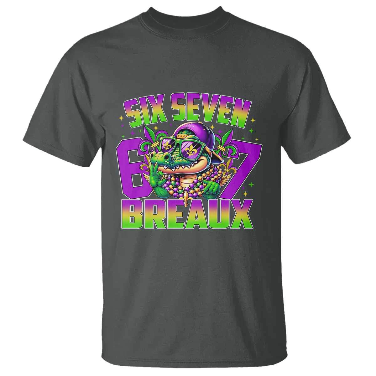 Mardi Gras Six Seven Breaux T Shirt Funny Mardigator Alligator 6 7 Meme