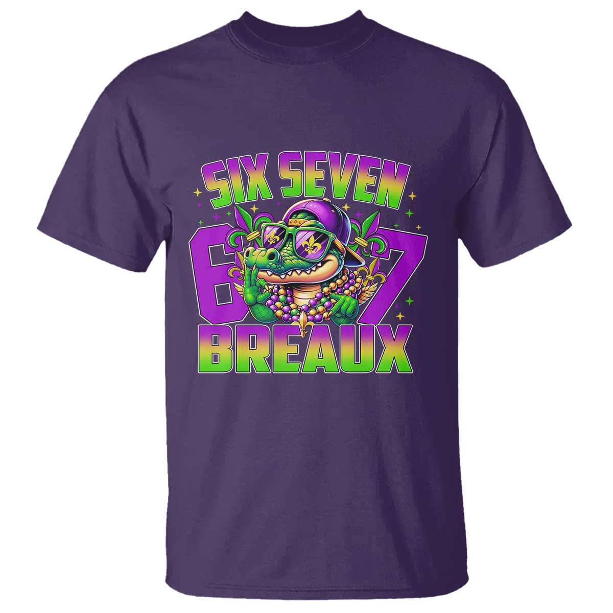 Mardi Gras Six Seven Breaux T Shirt Funny Mardigator Alligator 6 7 Meme