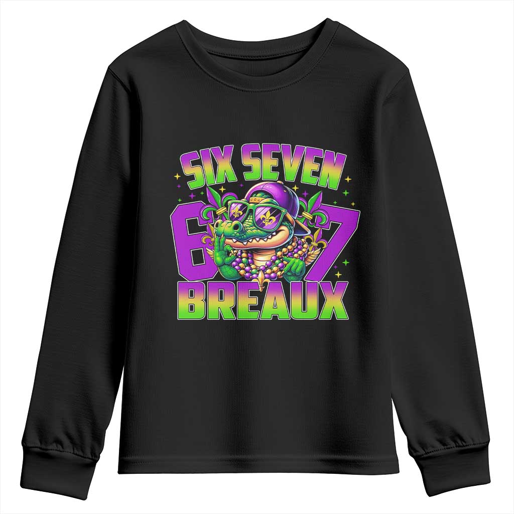 Mardi Gras Six Seven Breaux Youth Sweatshirt Funny Mardigator Alligator 6 7 Meme