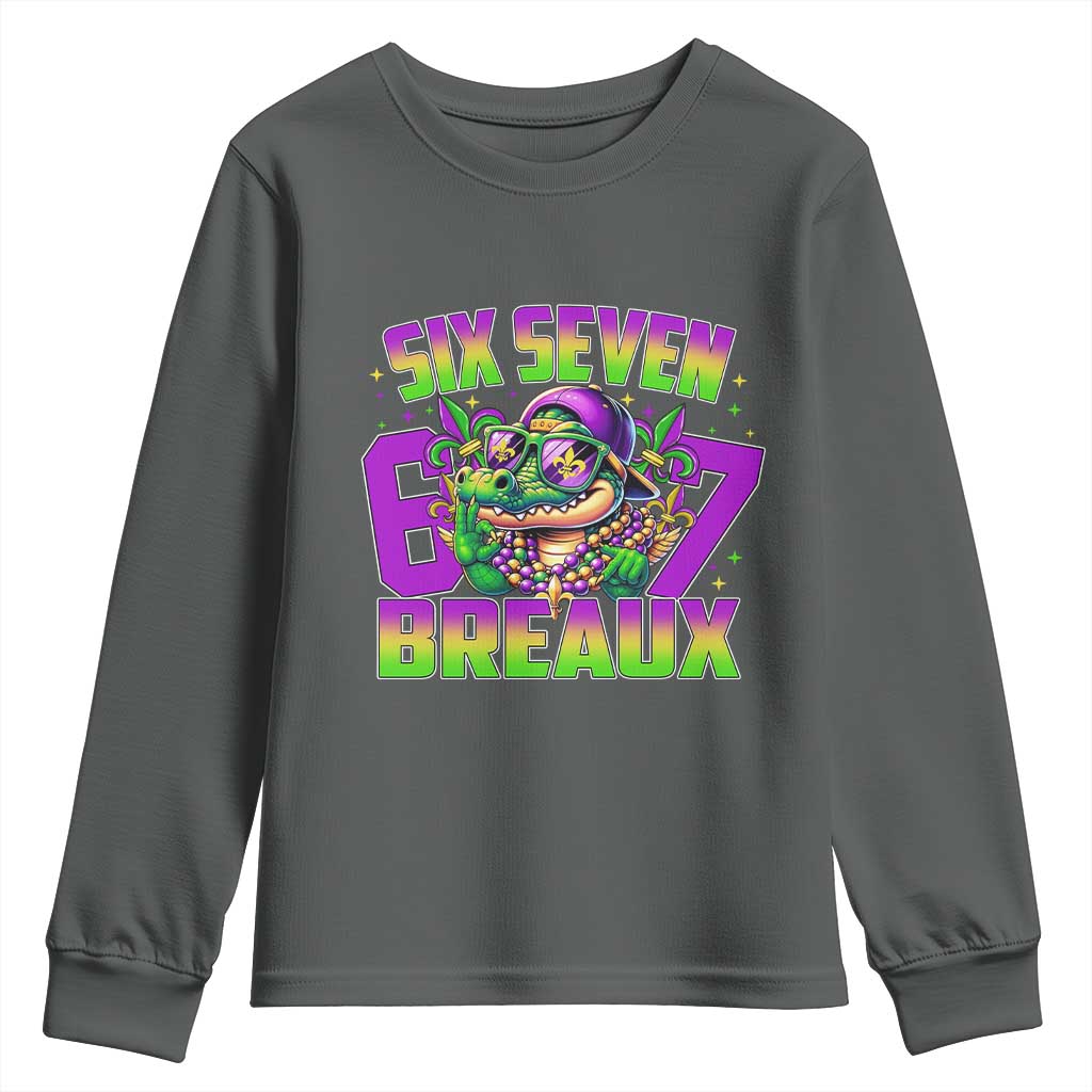 Mardi Gras Six Seven Breaux Youth Sweatshirt Funny Mardigator Alligator 6 7 Meme