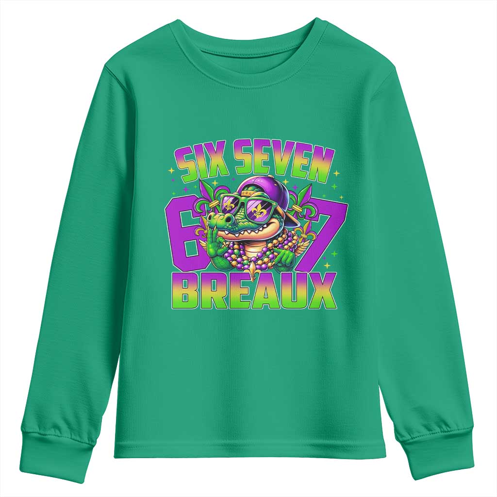 Mardi Gras Six Seven Breaux Youth Sweatshirt Funny Mardigator Alligator 6 7 Meme