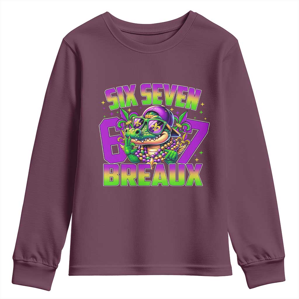 Mardi Gras Six Seven Breaux Youth Sweatshirt Funny Mardigator Alligator 6 7 Meme
