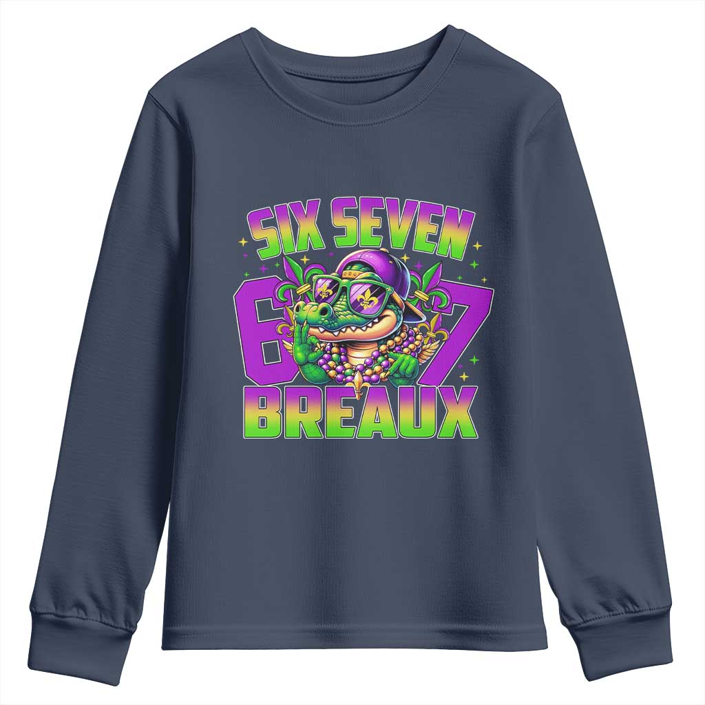 Mardi Gras Six Seven Breaux Youth Sweatshirt Funny Mardigator Alligator 6 7 Meme