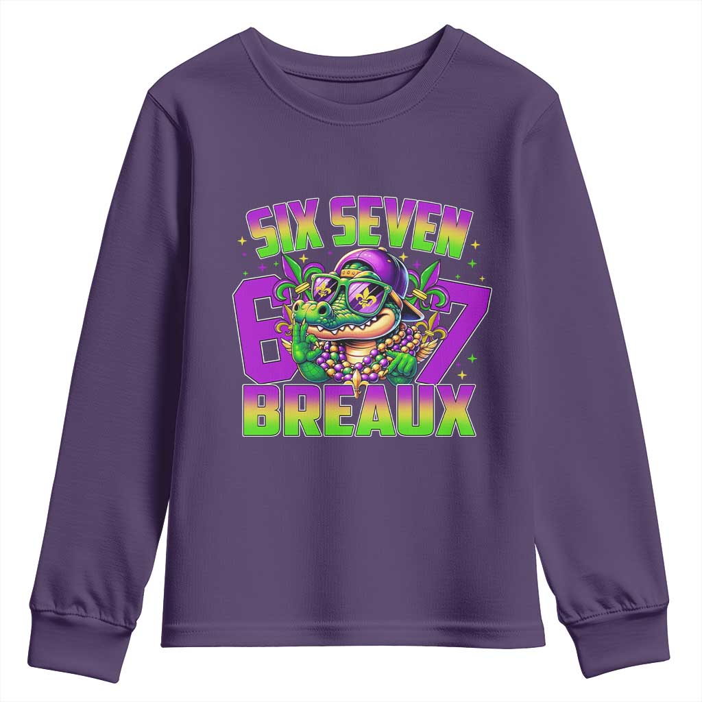 Mardi Gras Six Seven Breaux Youth Sweatshirt Funny Mardigator Alligator 6 7 Meme