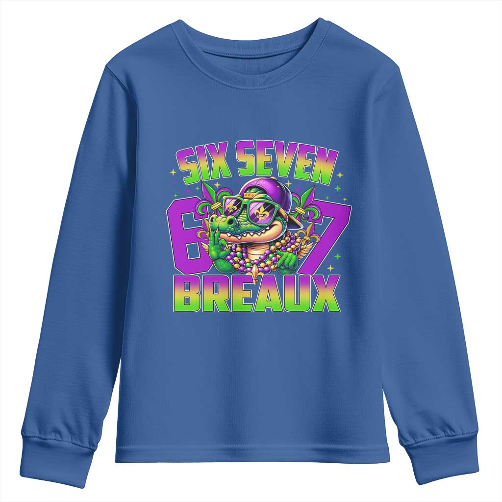 Mardi Gras Six Seven Breaux Youth Sweatshirt Funny Mardigator Alligator 6 7 Meme