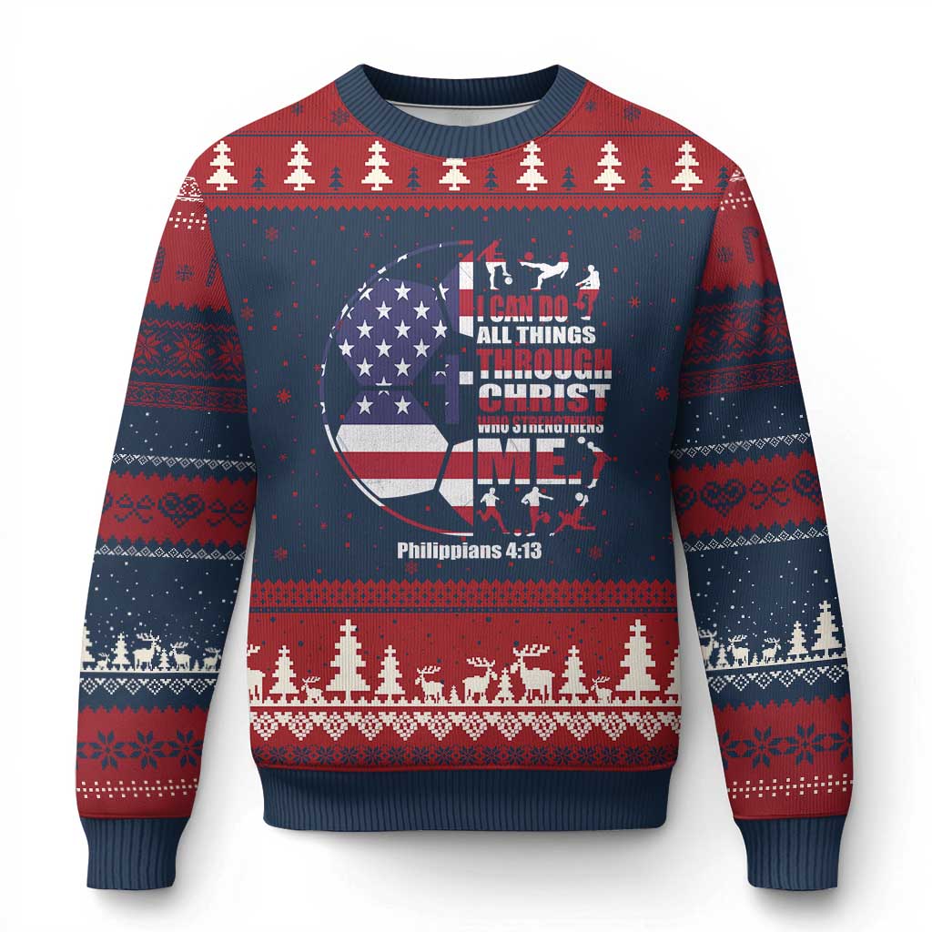 Christian Soccer Ugly Christmas Sweater I Can Do All Things Through Christ Who Strengthens Me