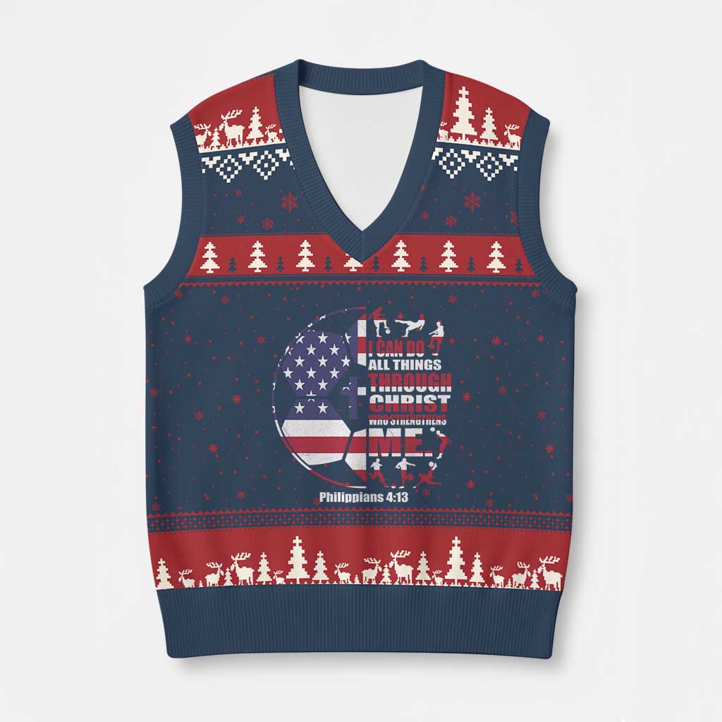 Christian Soccer V-Neck Knit Sweater Vest I Can Do All Things Through Christ Who Strengthens Me