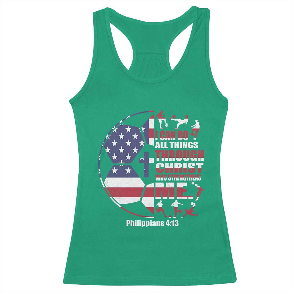 Christian Soccer Racerback Tank Top I Can Do All Things Through Christ Who Strengthens Me