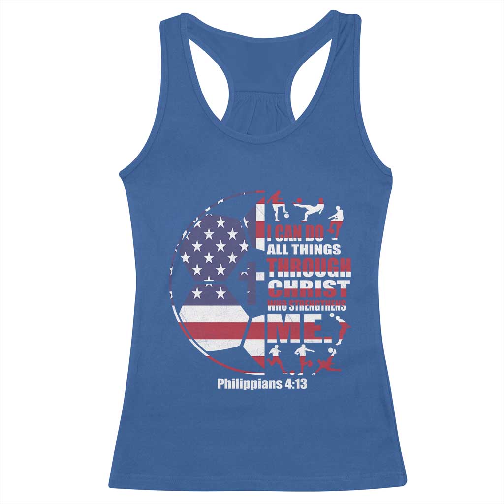 Christian Soccer Racerback Tank Top I Can Do All Things Through Christ Who Strengthens Me