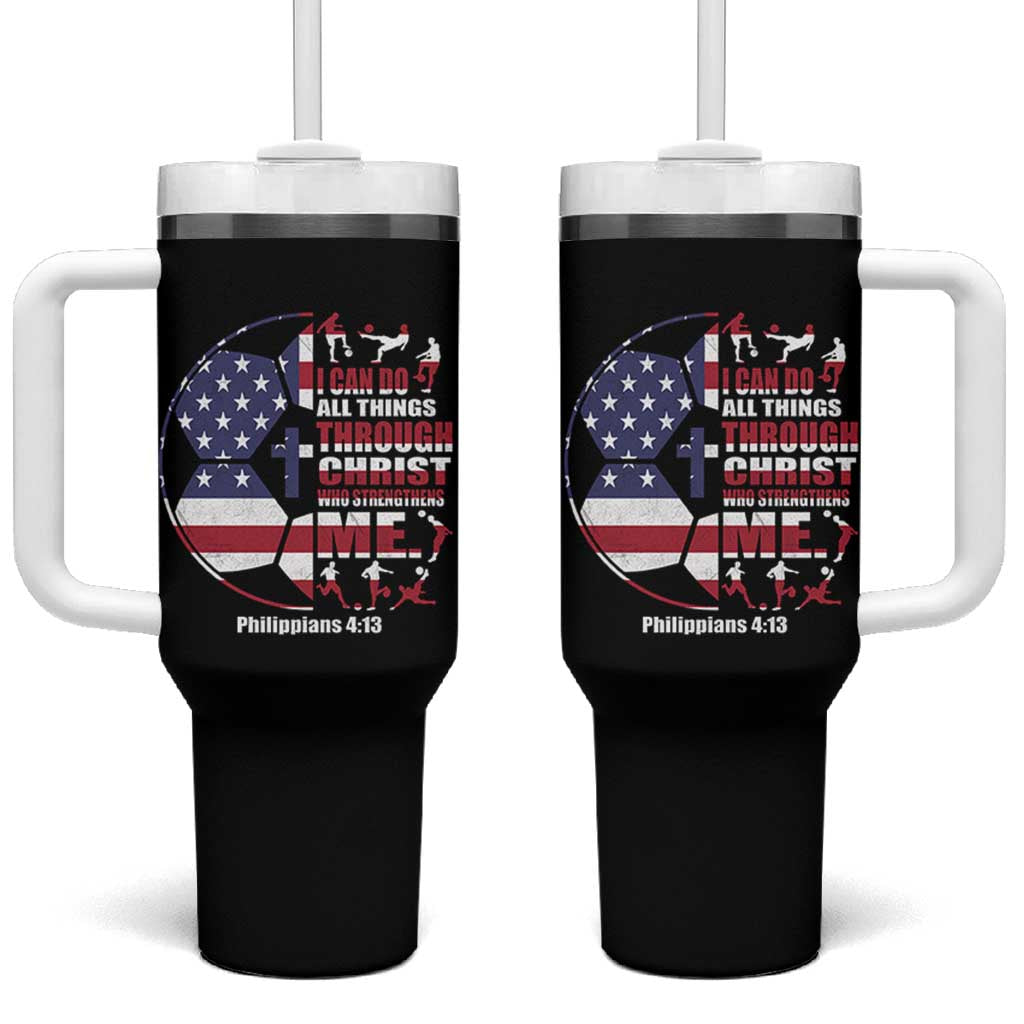 Christian Soccer Tumbler With Handle I Can Do All Things Through Christ Who Strengthens Me