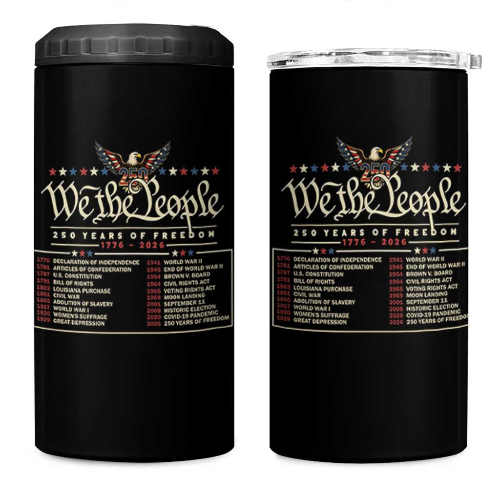 250 Year Timeline 1776 2026 Patriotic Historical Anniversary 4 in 1 Can Cooler Tumbler