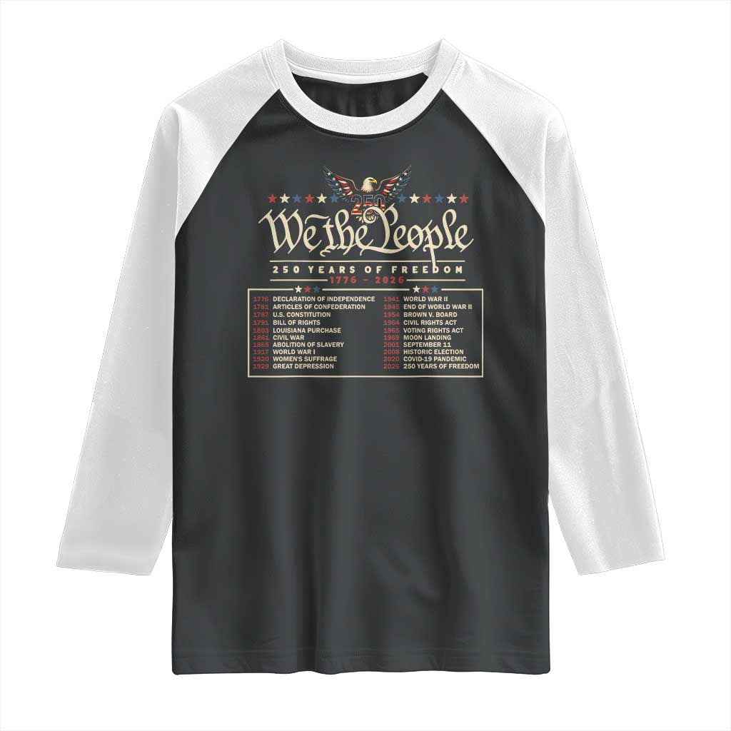 250 Year Timeline 1776 2026 Patriotic Historical Anniversary Raglan Shirt