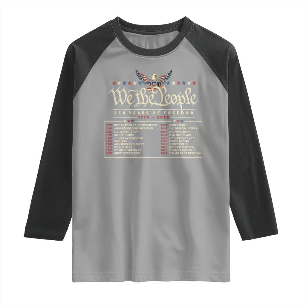 250 Year Timeline 1776 2026 Patriotic Historical Anniversary Raglan Shirt