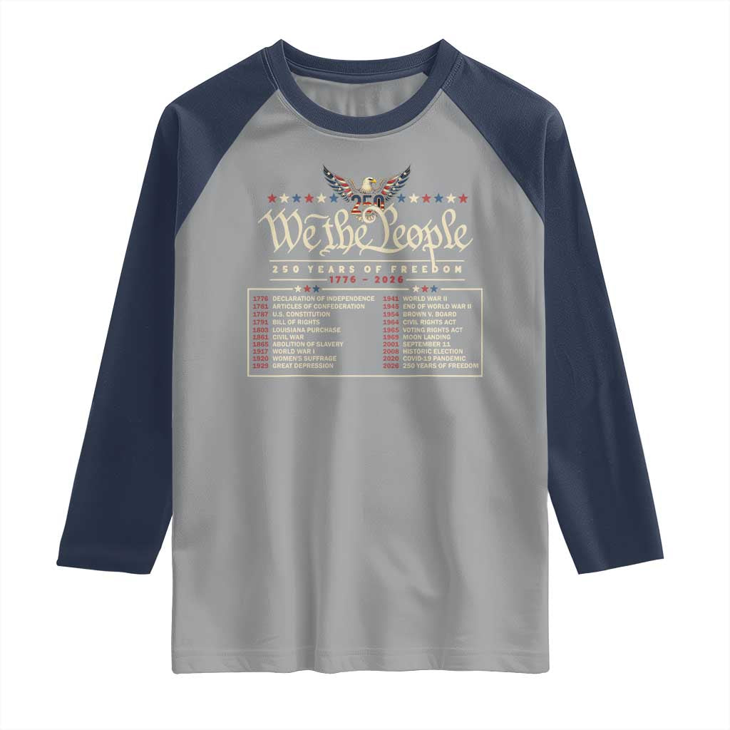 250 Year Timeline 1776 2026 Patriotic Historical Anniversary Raglan Shirt