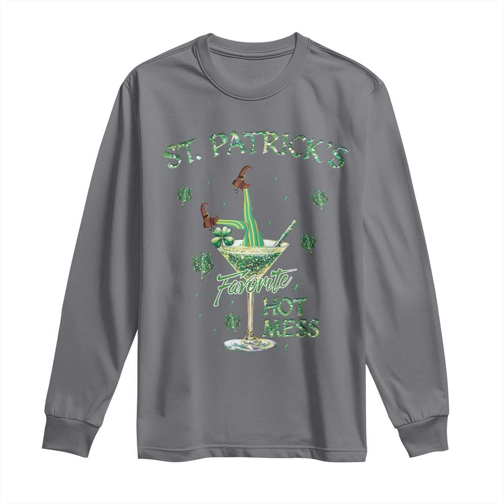 Funny St Patrick's Favorite Hot Mess Long Sleeve Shirt Drunk Leprechaun Cocktail