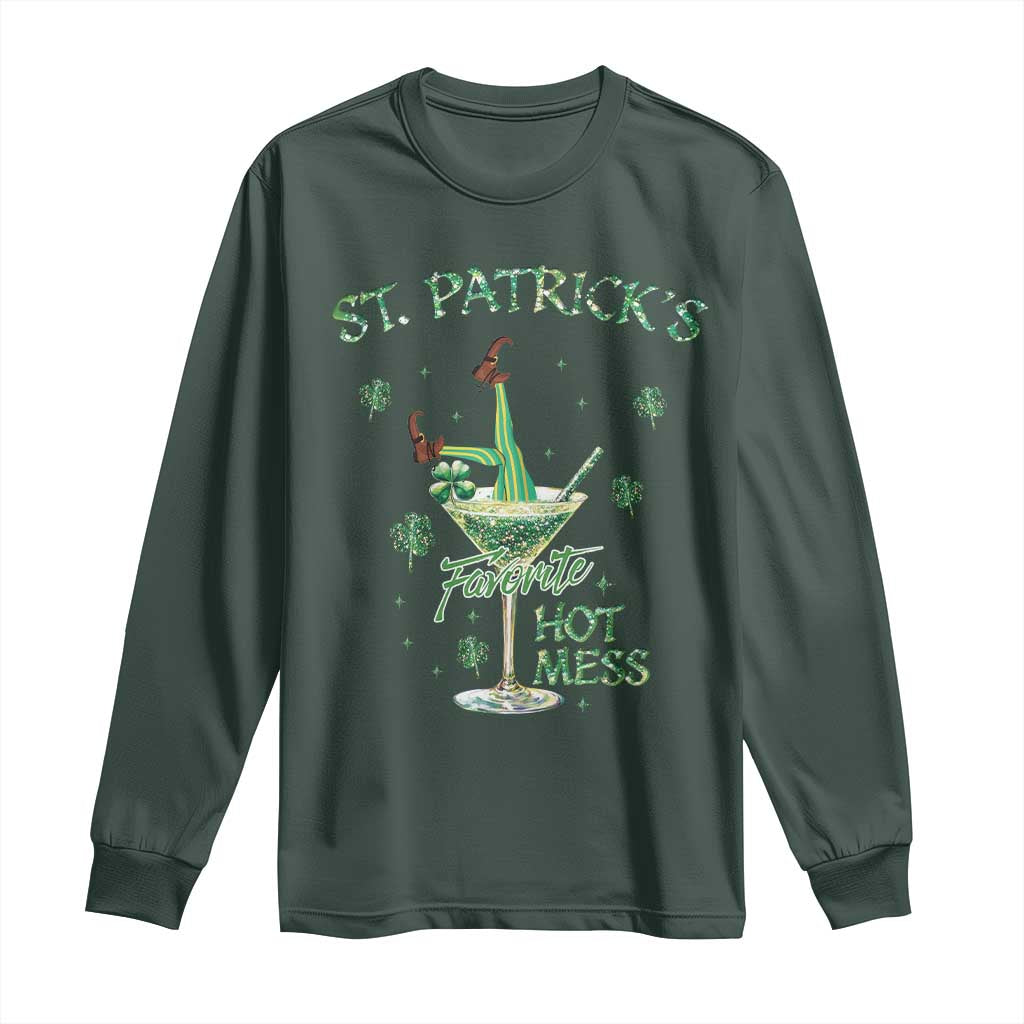 Funny St Patrick's Favorite Hot Mess Long Sleeve Shirt Drunk Leprechaun Cocktail
