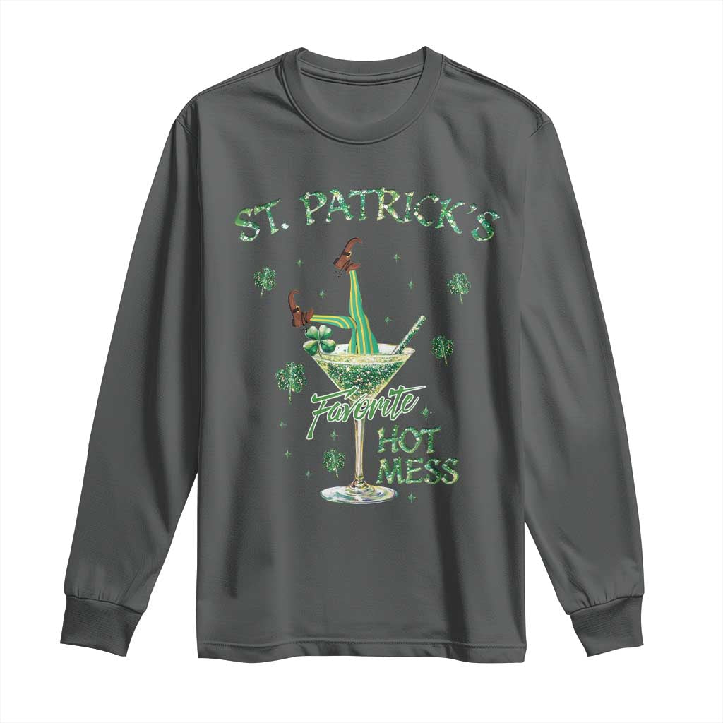 Funny St Patrick's Favorite Hot Mess Long Sleeve Shirt Drunk Leprechaun Cocktail