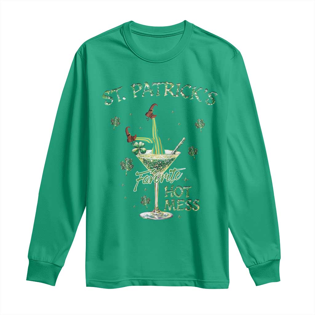 Funny St Patrick's Favorite Hot Mess Long Sleeve Shirt Drunk Leprechaun Cocktail