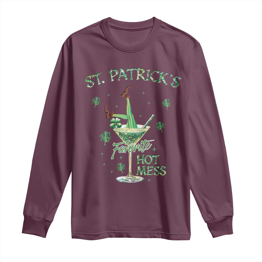 Funny St Patrick's Favorite Hot Mess Long Sleeve Shirt Drunk Leprechaun Cocktail