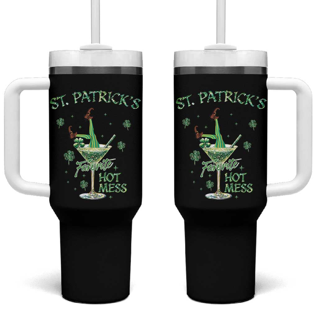 Funny St Patrick's Favorite Hot Mess Tumbler With Handle Drunk Leprechaun Cocktail - Wonder Print Shop