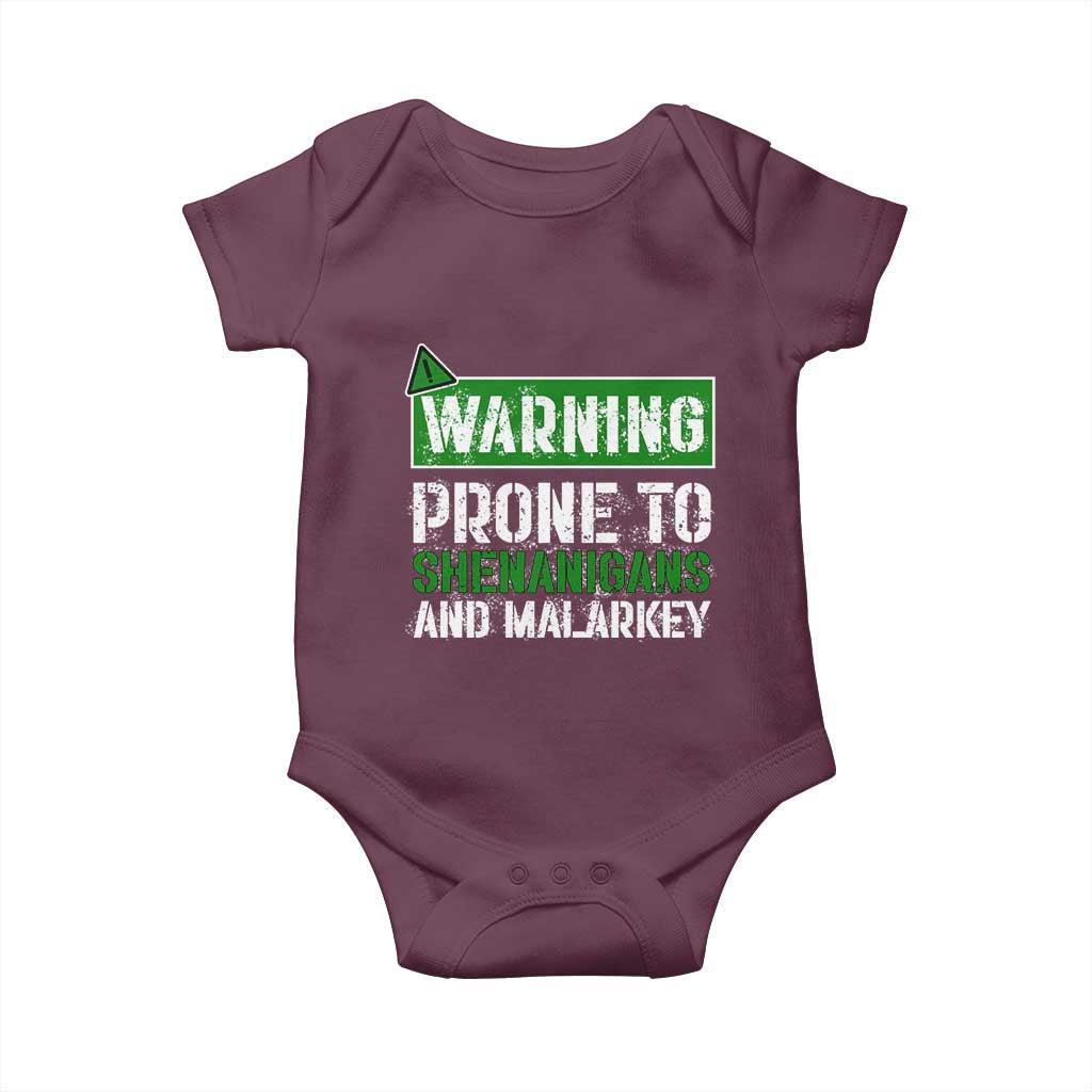Funny Warning Prone To Shenanigans And Malarkey St Patrick's Day Baby Onesie