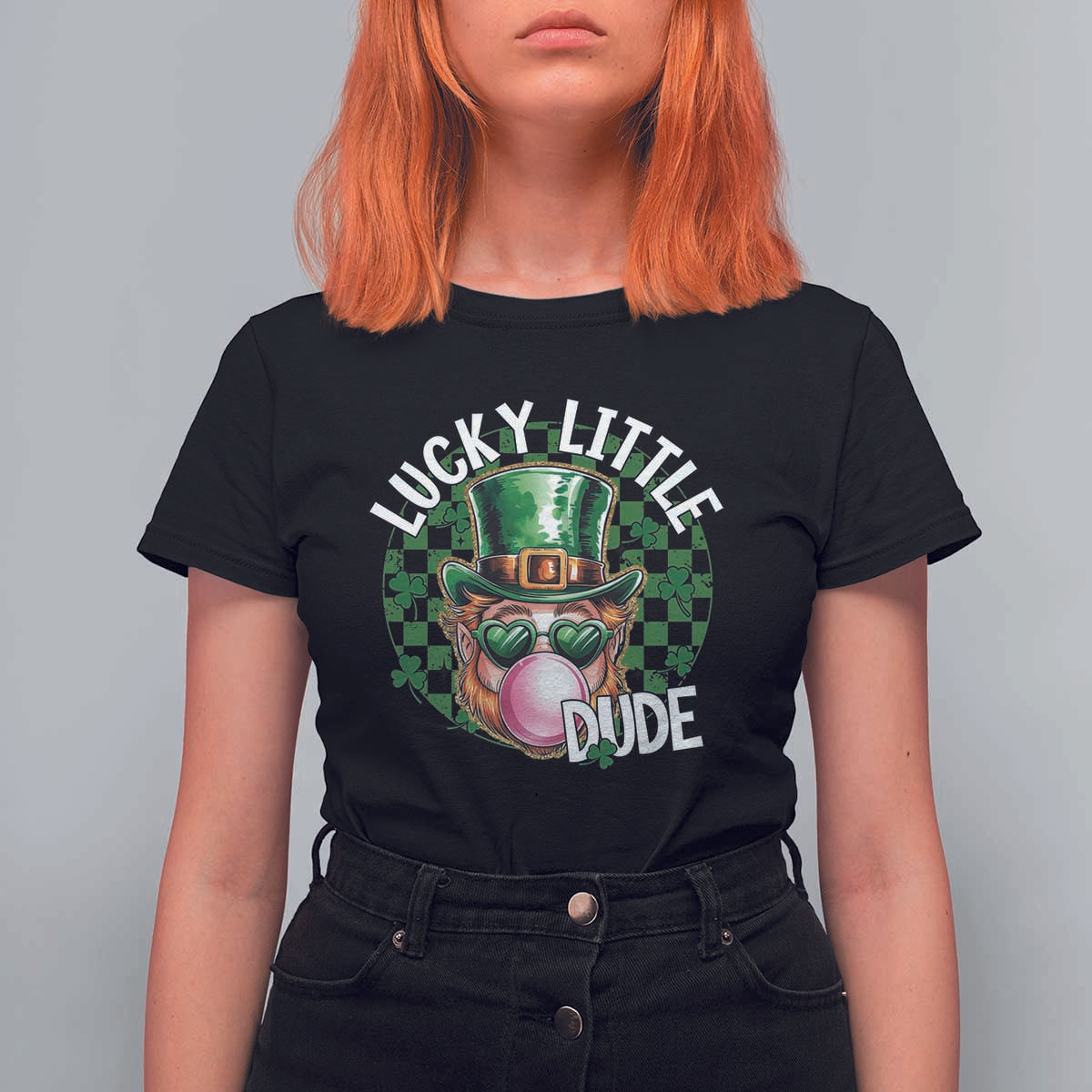 Funny St Patrick's Day Lucky Little Dude T Shirt For Women Cute Leprechaun Shamrock