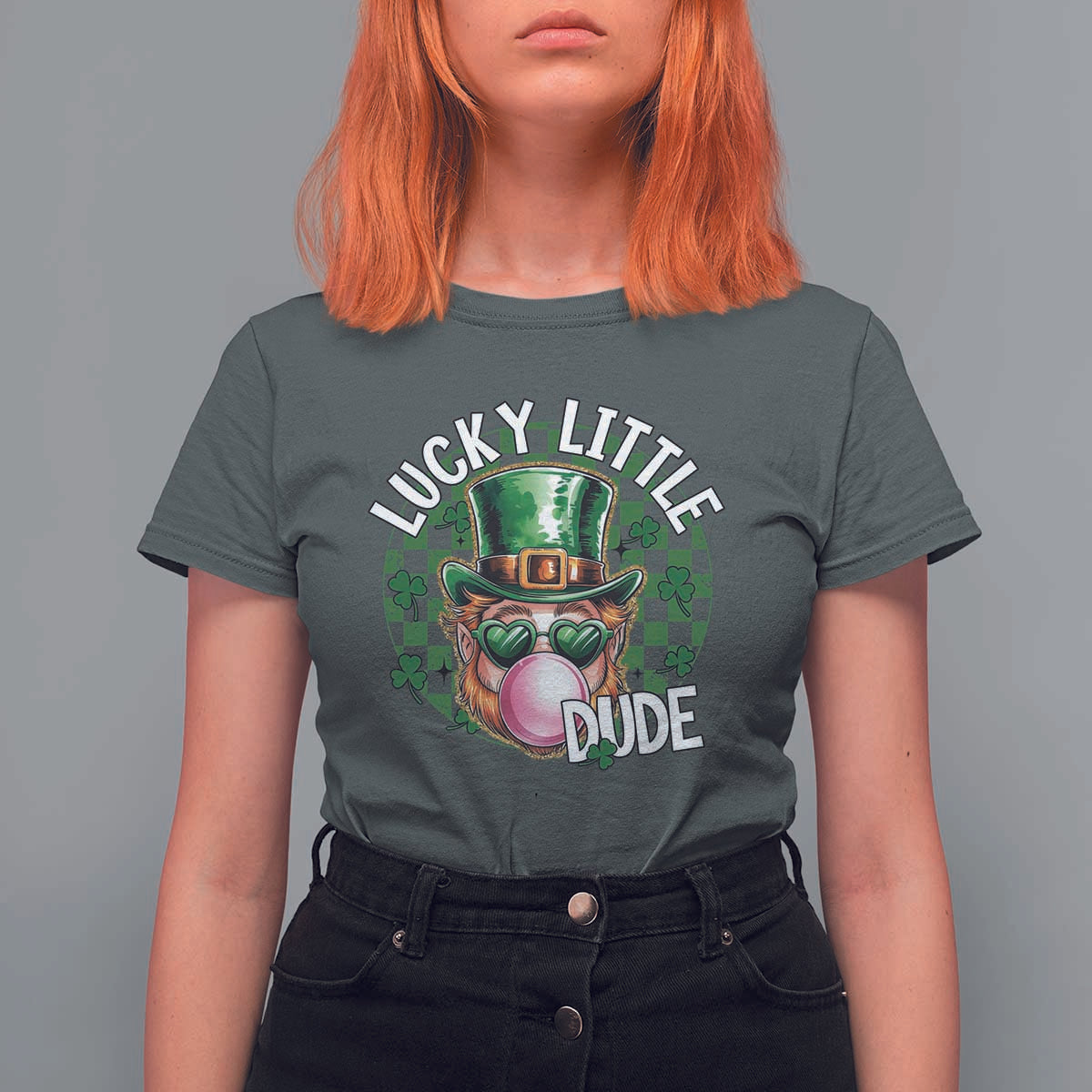 Funny St Patrick's Day Lucky Little Dude T Shirt For Women Cute Leprechaun Shamrock