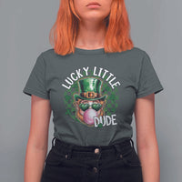Funny St Patrick's Day Lucky Little Dude T Shirt For Women Cute Leprechaun Shamrock