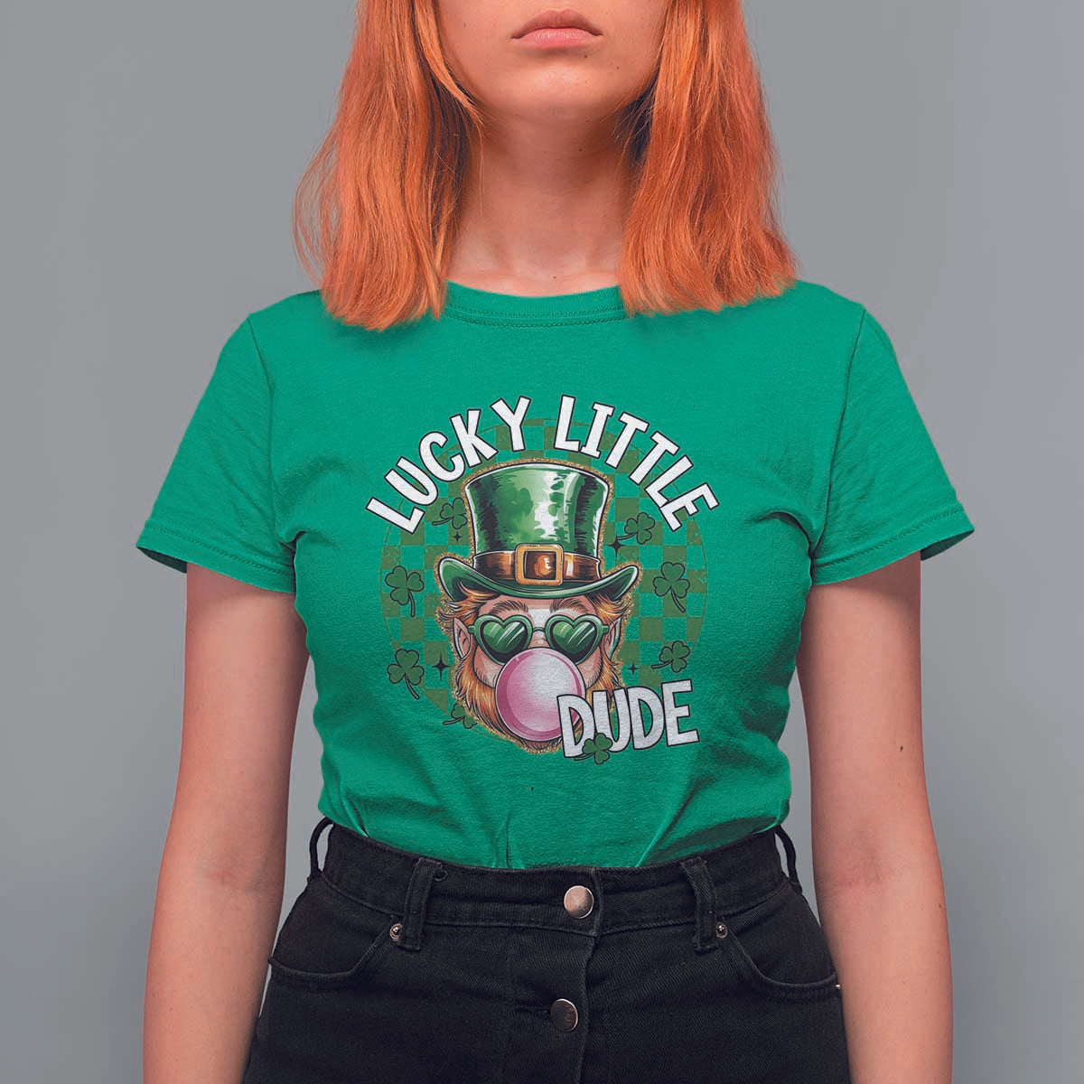 Funny St Patrick's Day Lucky Little Dude T Shirt For Women Cute Leprechaun Shamrock