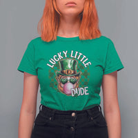 Funny St Patrick's Day Lucky Little Dude T Shirt For Women Cute Leprechaun Shamrock