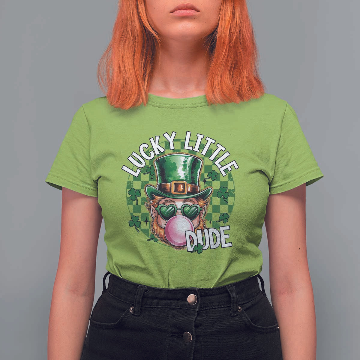 Funny St Patrick's Day Lucky Little Dude T Shirt For Women Cute Leprechaun Shamrock