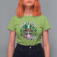 Funny St Patrick's Day Lucky Little Dude T Shirt For Women Cute Leprechaun Shamrock