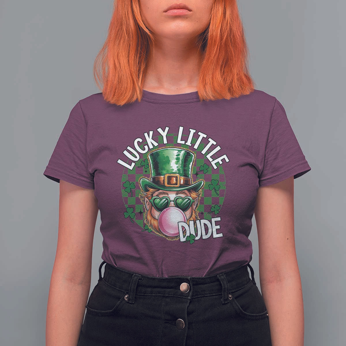 Funny St Patrick's Day Lucky Little Dude T Shirt For Women Cute Leprechaun Shamrock