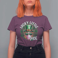 Funny St Patrick's Day Lucky Little Dude T Shirt For Women Cute Leprechaun Shamrock